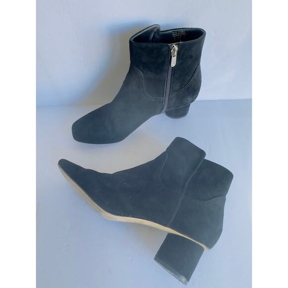 Draper James Suede Ankle Bootie Black Heeled Bethany Leather Mod Square Toe 10 - Picture 4 of 6